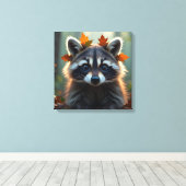 かわいいラクーンin紅葉 キャンバスプリント (インサイチュ (ウッドフロア))