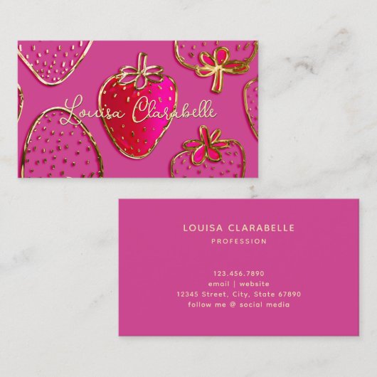かわいいラグジュアリーストロベリーパターン 名刺 (正面/裏面)