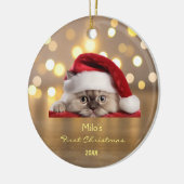 かわいいラグドールキャットサンタハットポーパーソナライズされた金ゴールド セラミックオーナメント (左)