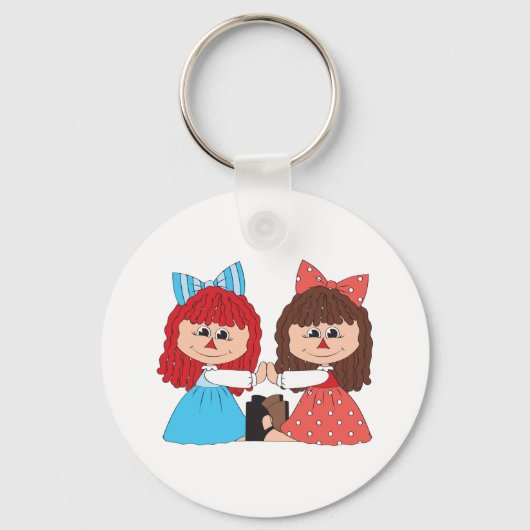かわいいラグドール友達と弓とドレスを持つ女の子 キーホルダー (正面)