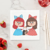 かわいいラグドール友達と弓とドレスを持つ女の子 スタンダードランチョンナプキン (インサイチュ)