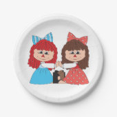 かわいいラグドール友達と弓とドレスを持つ女の子 ペーパープレート (正面)