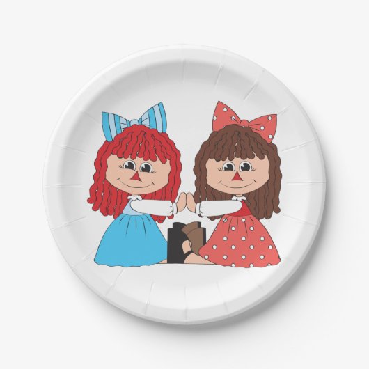 かわいいラグドール友達と弓とドレスを持つ女の子 ペーパープレート (正面)