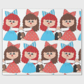 かわいいラグドール友達と弓とドレスを持つ女の子 ラッピングペーパー (フラット)