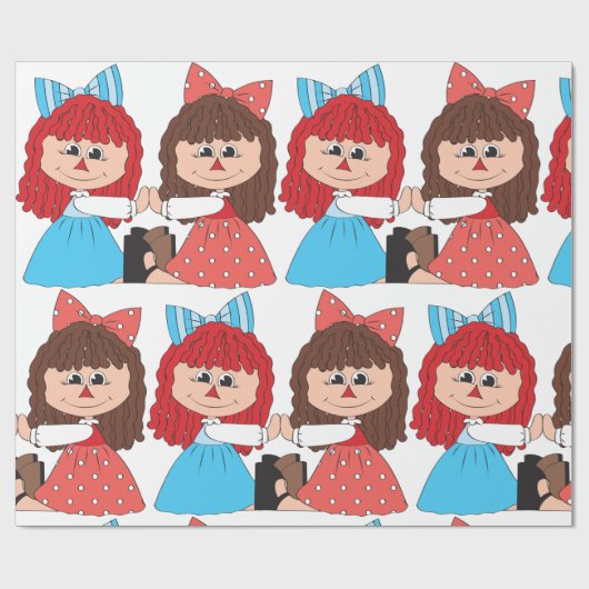 かわいいラグドール友達と弓とドレスを持つ女の子 ラッピングペーパー (フラット)