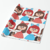 かわいいラグドール友達と弓とドレスを持つ女の子 ラッピングペーパー (アンロールド)