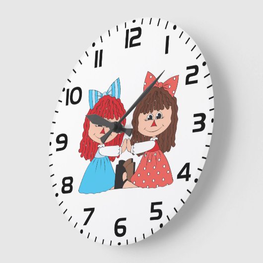 かわいいラグドール友達と弓とドレスを持つ女の子 ラージ壁時計 (傾斜)