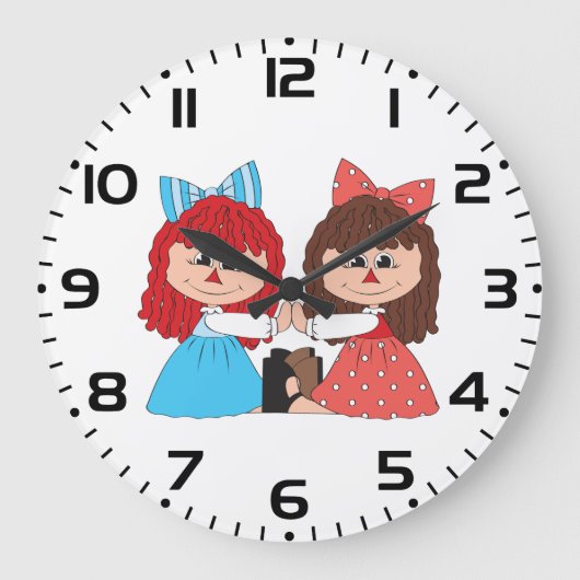 かわいいラグドール友達と弓とドレスを持つ女の子 ラージ壁時計 (正面)