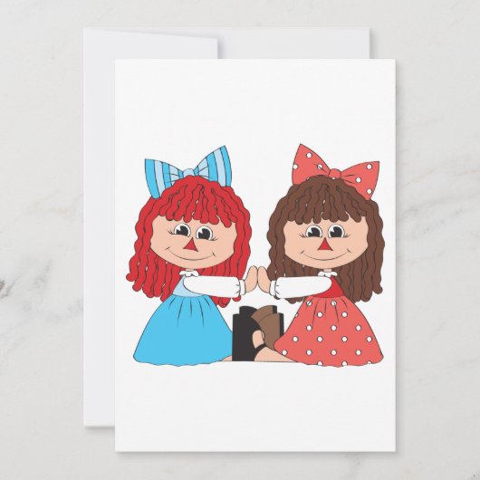 かわいいラグドール友達と弓とドレスを持つ女の子 招待状 (正面)