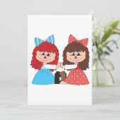 かわいいラグドール友達と弓とドレスを持つ女の子 招待状 (スタンド正面)