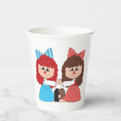 かわいいラグドール友達と弓とドレスを持つ女の子 紙コップ (正面)