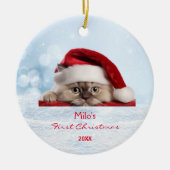 かわいいラグドール猫サンタハットポースノーパーソナライズされた セラミックオーナメント (正面)