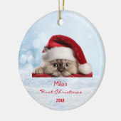 かわいいラグドール猫サンタハットポースノーパーソナライズされた セラミックオーナメント (左)