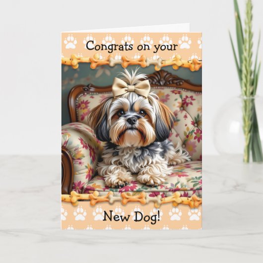 かわいいラサアプソの新しい犬おめでとう カード (正面)