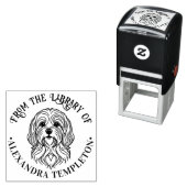 かわいいラサ・アプソの犬の頭ライブラリの本の名前 セルフインキングスタンプ (インサイチュ)
