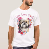 かわいいラサ・アプソの花柄デザイン Tシャツ (正面)