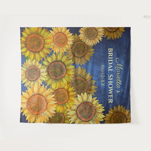 かわいいラスティックボヘミアングリーンイエロー ネイビーブルー ブライダルシャワー タペストリー (正面(横))