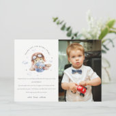 かわいいラストネイビー飛行機テディキッズフォト誕生日 サンキューカード (スタンド正面)