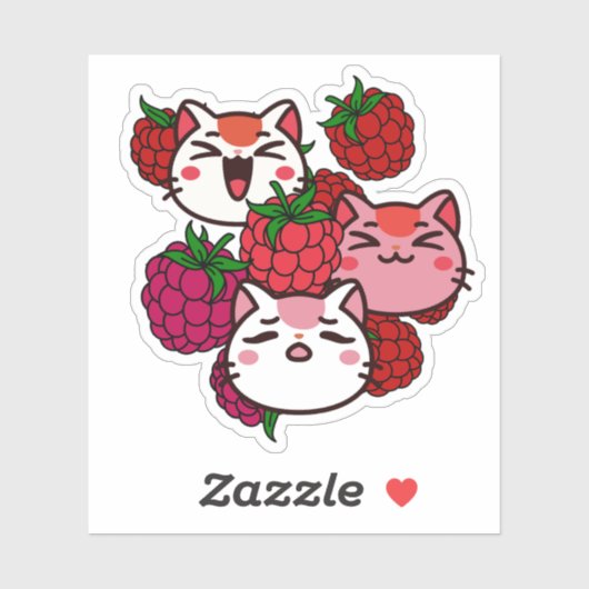 かわいいラズベリーと猫 シール (シート)