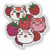 かわいいラズベリーと猫 シール (正面)