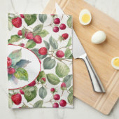 かわいいラズベリーの水色 キッチンタオル (四つ折り)