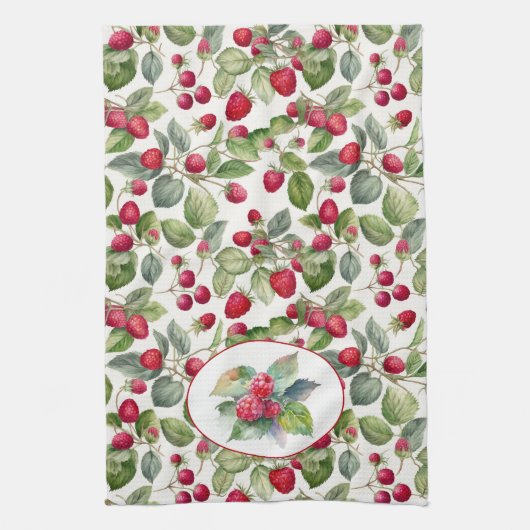 かわいいラズベリーの水色 キッチンタオル (縦)