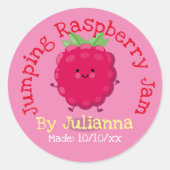 かわいいラズベリージャム漫画イラストレーションラベル ラウンドシール (正面)