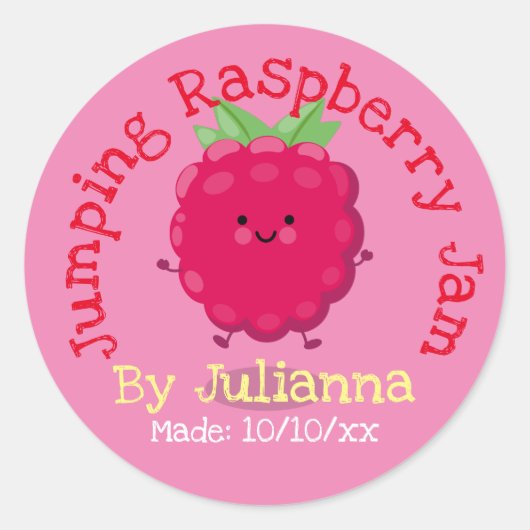 かわいいラズベリージャム漫画イラストレーションラベル ラウンドシール (正面)