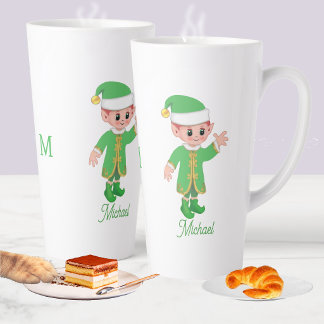かわいいラッキーエルフのスクリプトとモノグラム カフェラテマグ