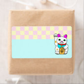 かわいいラッキーキャットまねきねこ市松模様 ラベル (インサイチュ)