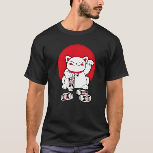 かわいいラッキーキャット招き日本の猫Drink Luck Bee Tシャツ (正面)