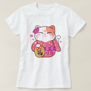 かわいいラッキーキャットTシャツ Tシャツ