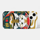 かわいいラッキーキャッ食べトのラーメン丼イラストレーション iPhoneケース (裏面横)