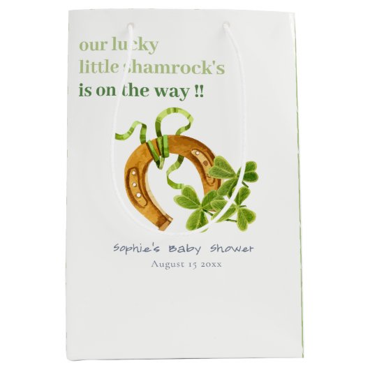 かわいいラッキーシャムロックセントパトリックの日の赤ちゃんシャワー ミディアムペーパーバッグ (正面)