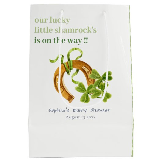 かわいいラッキーシャムロックセントパトリックの日の赤ちゃんシャワー ミディアムペーパーバッグ (裏面)