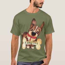 かわいいラッキードッグと骨のカスタマイズ可能デザイン Tシャツ