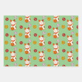 かわいいラッキー招き猫のサイコロ柄 ラッピングペーパーシート (正面3)