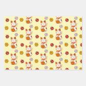 かわいいラッキー招き猫のサイコロ柄 ラッピングペーパーシート (正面2)