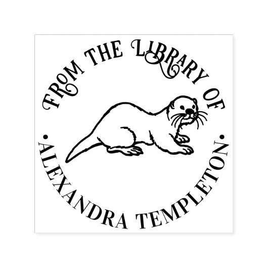 かわいいラッコの丸い図書館の本の名前 セルフインキングスタンプ (デザイン)