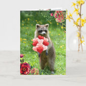 かわいいラッコの動物 バレンタインデーのホリデー カード (黄色い花)