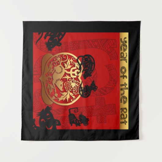 かわいいラットイ中国のンイヤー〔占星術の〕十二宮図誕生日WT タペストリー (正面(横))