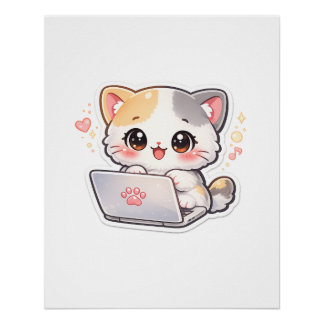 かわいいラップトップポスターの猫 | アドバブル ポスター