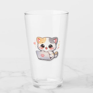 かわいいラップトップ猫グラス | かわいいちびキティが飲む タンブラーグラス