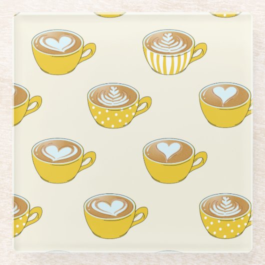 かわいいラテアートinイエローコーヒーマグ ガラスコースター (正面)