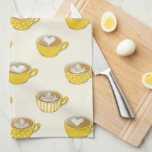 かわいいラテアートinイエローコーヒーマグ キッチンタオル (四つ折り)