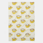 かわいいラテアートinイエローコーヒーマグ キッチンタオル (縦)