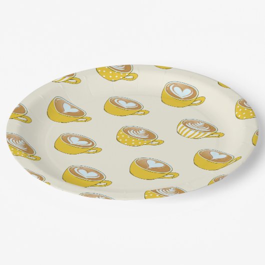 かわいいラテアートinイエローコーヒーマグ ペーパープレート (アングル)