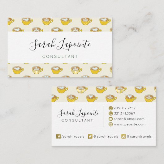 かわいいラテアートinイエローコーヒーマグ 名刺 (正面/裏面)