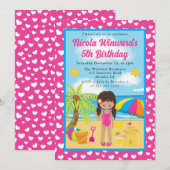 かわいいラテンアメリカ系女性ガールビーチ子供の誕生日 招待状 (正面/裏面)