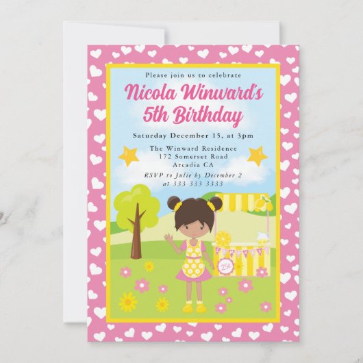 かわいいラテンアメリカ系女性レモネードガール子供の誕生日 招待状 (正面)